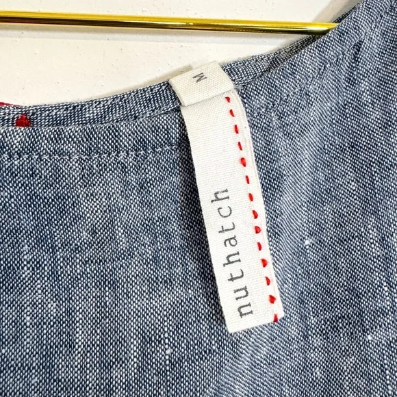 Anthropologie Nuthatch Linen Blue Colorblock Sleeveless Summer Shift Dress Med - Picture 3 of 6